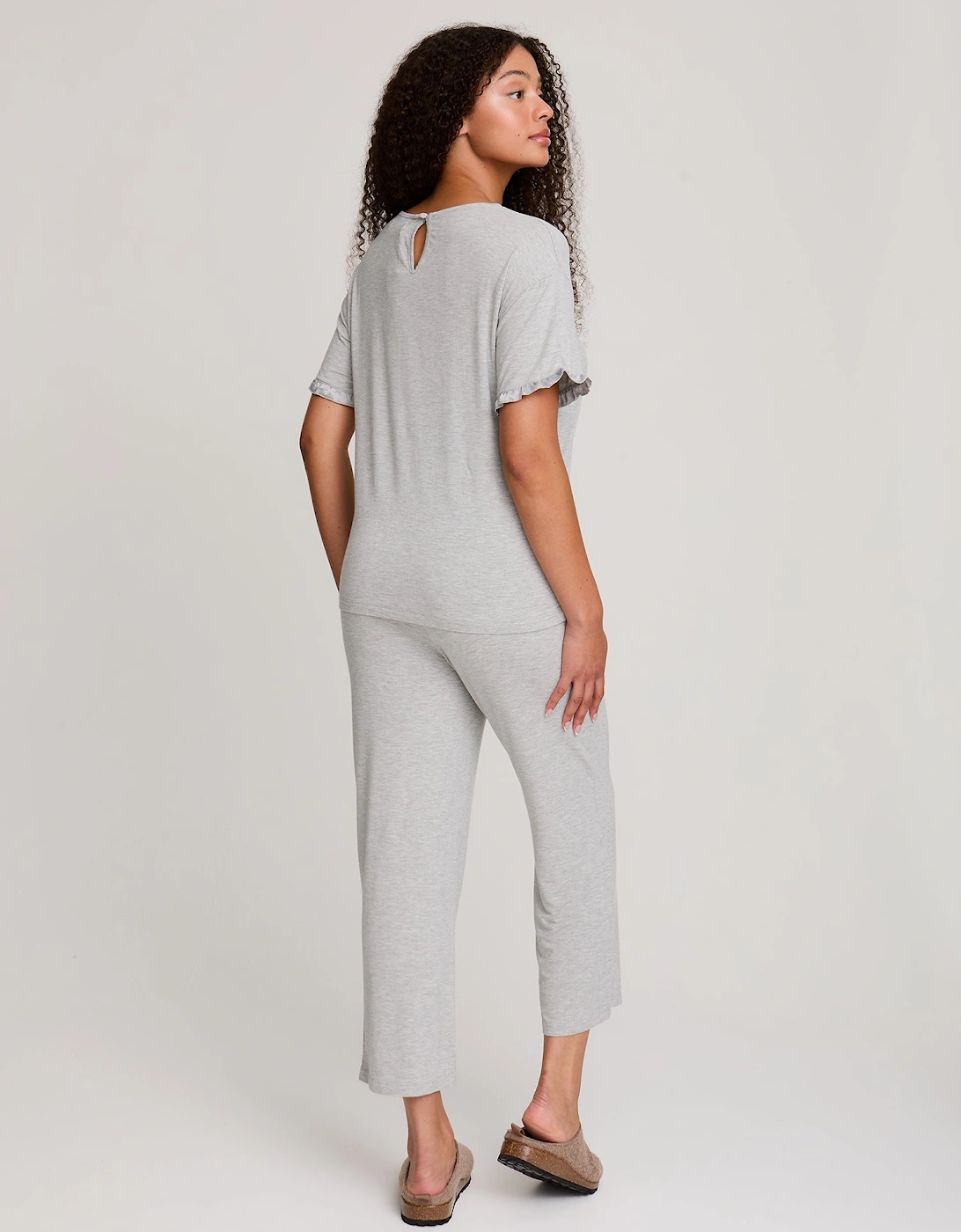 Bamboo Frill Tee Trouser Set in Grey Marl