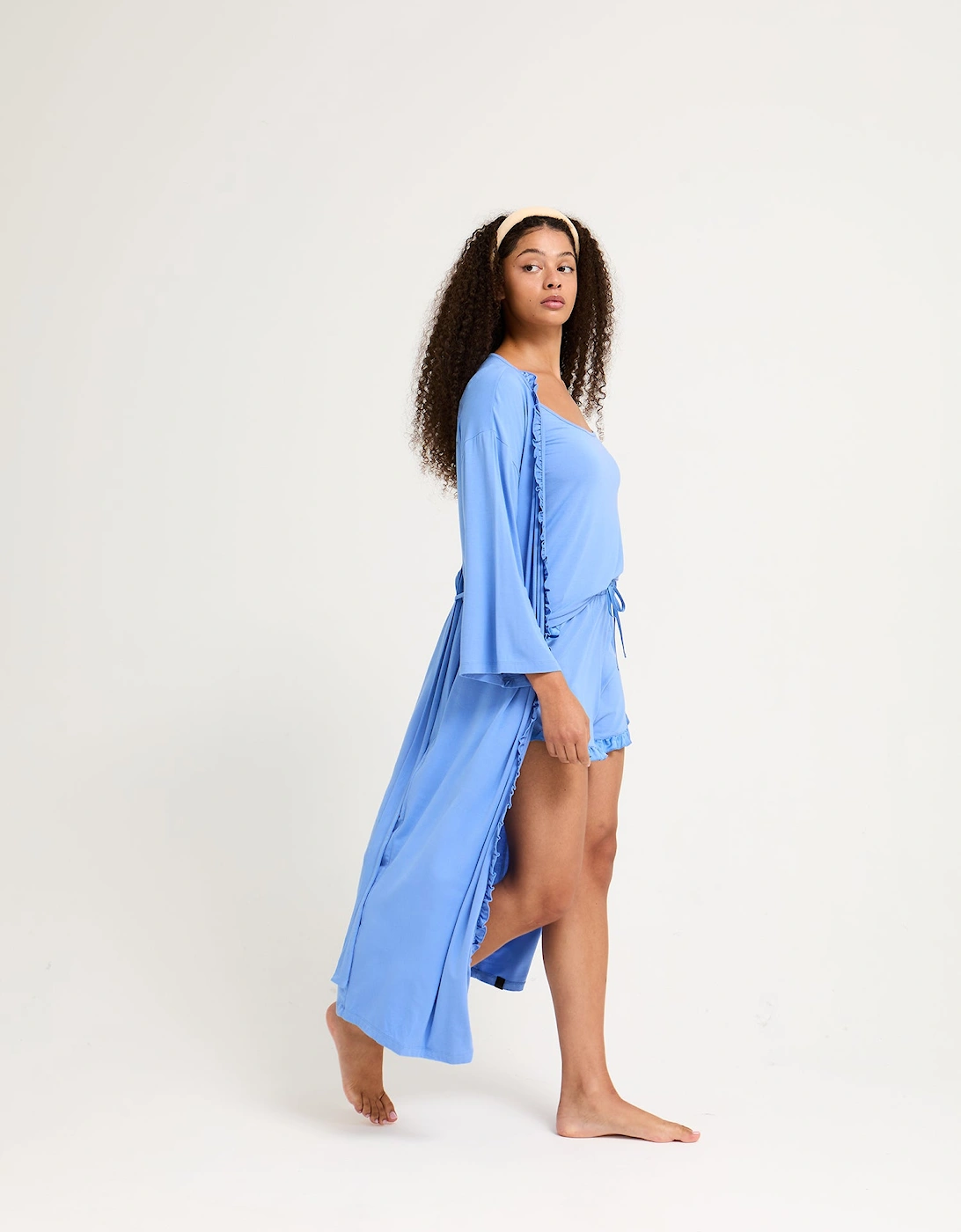 Bamboo Frill Kimono in Cornflower Blue