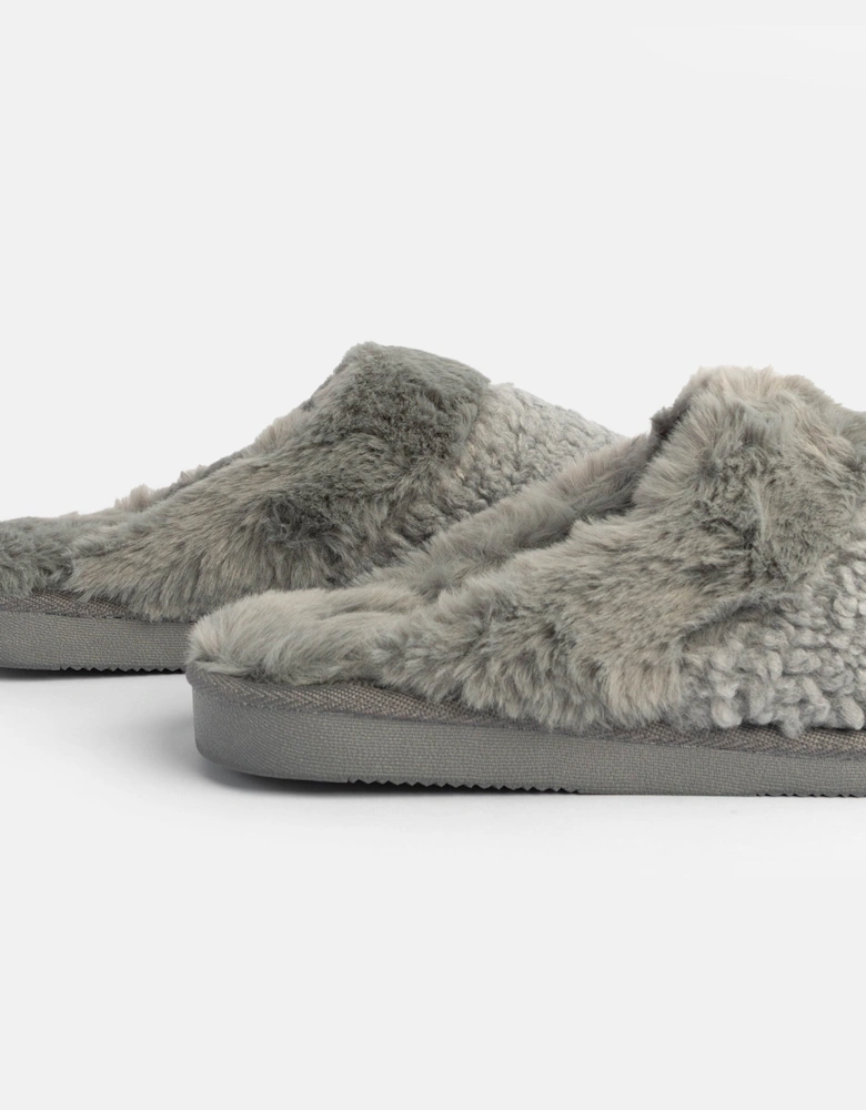 Jo & Joe HELGA Womens Mule Faux Fur Slippers Grey