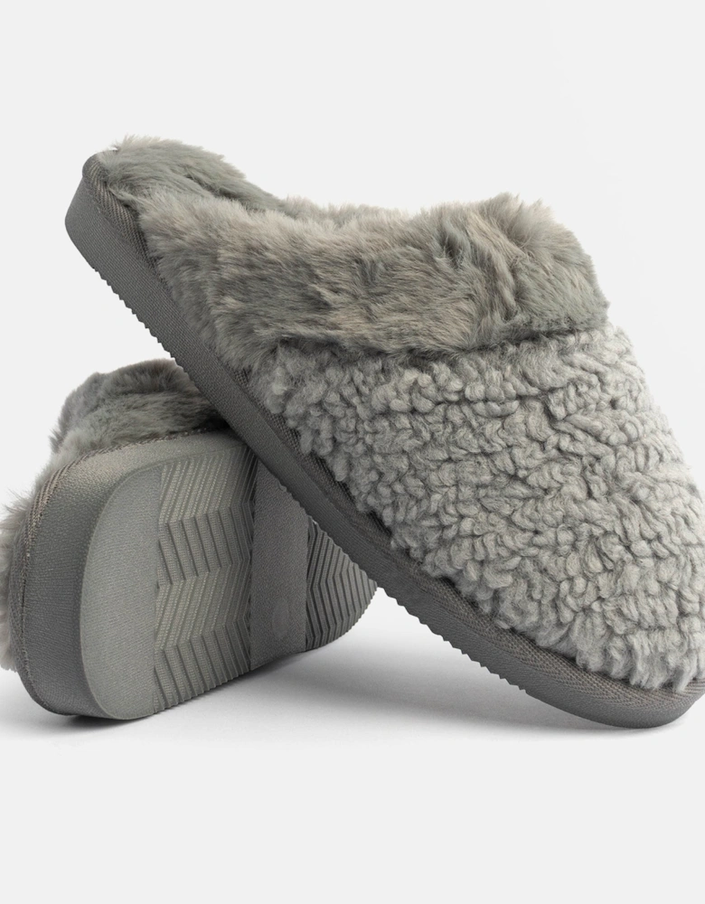 Jo & Joe HELGA Womens Mule Faux Fur Slippers Grey