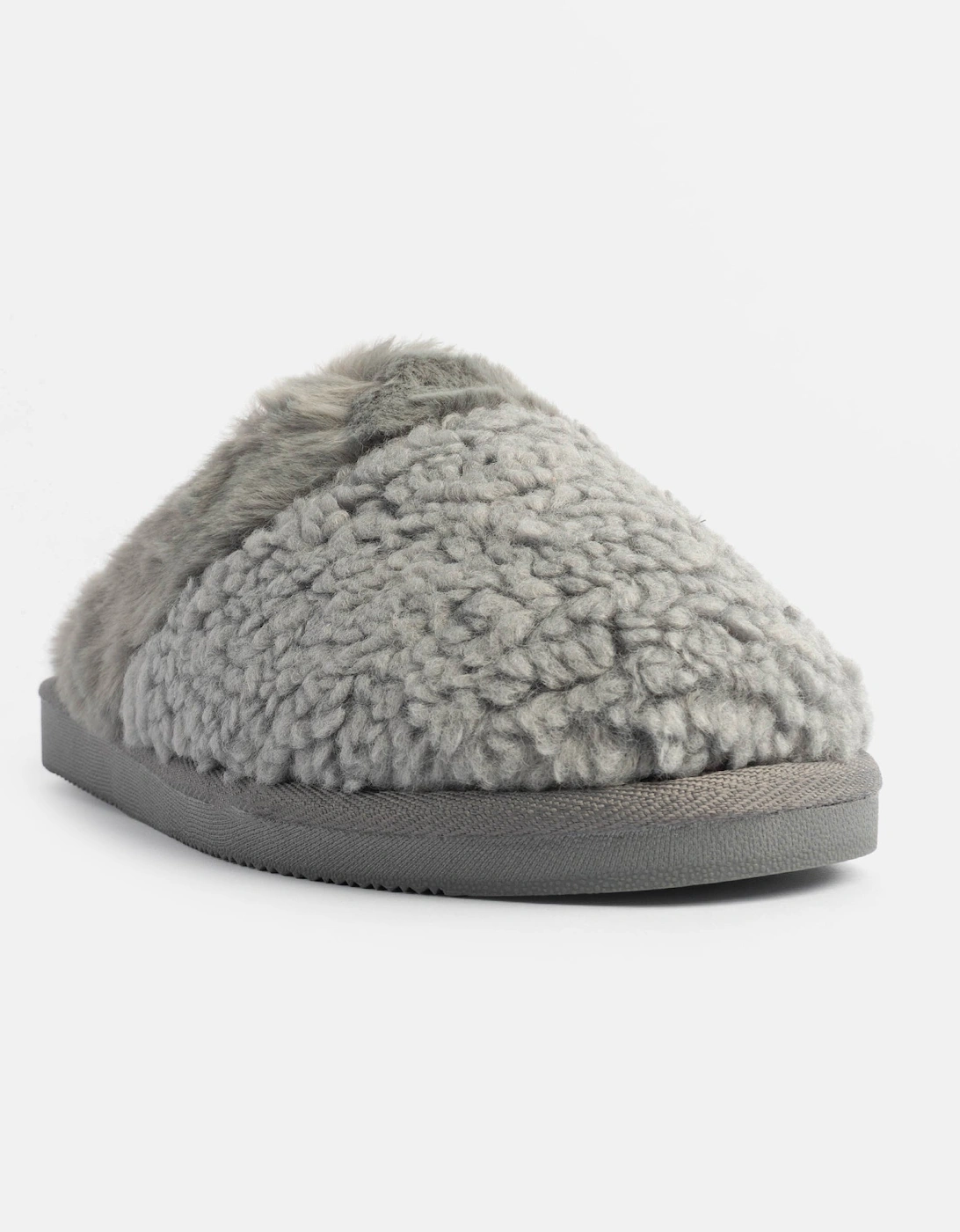 Jo & Joe HELGA Womens Mule Faux Fur Slippers Grey