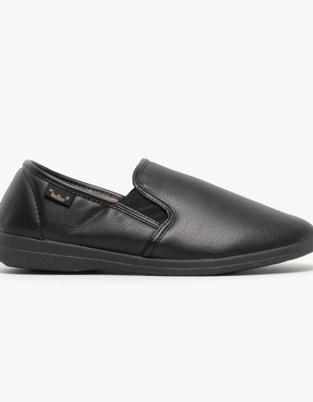 CHRISTOF Mens Faux Leather Wide Fit Full Slippers Black, 7 of 6