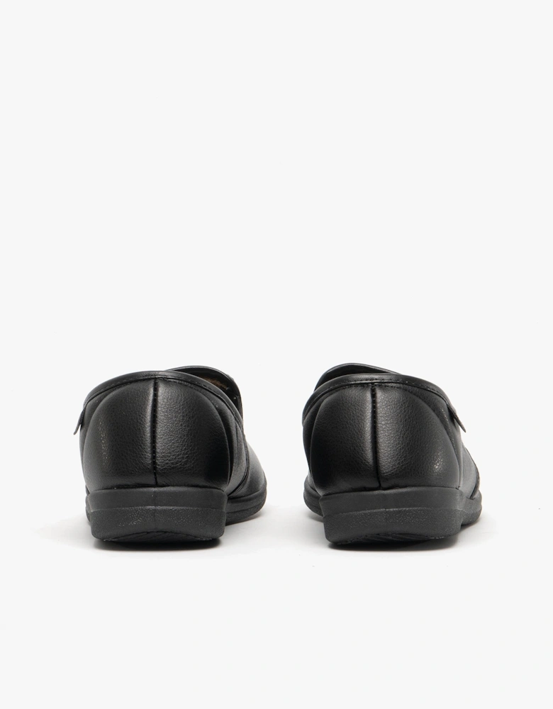 CHRISTOF Mens Faux Leather Wide Fit Full Slippers Black