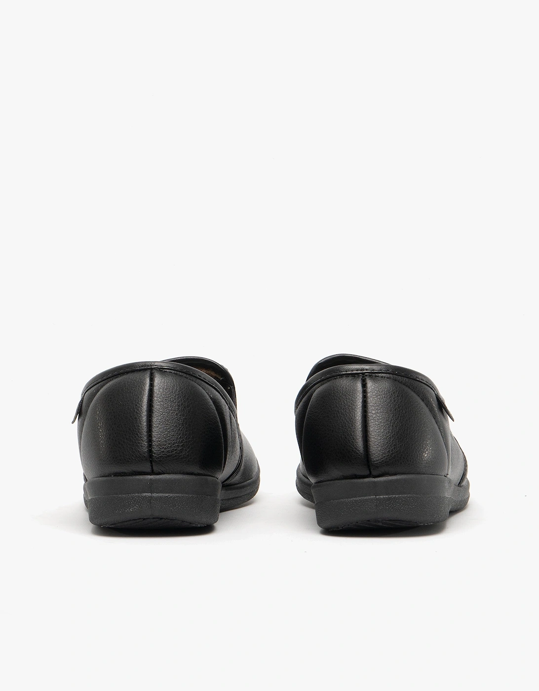 CHRISTOF Mens Faux Leather Wide Fit Full Slippers Black
