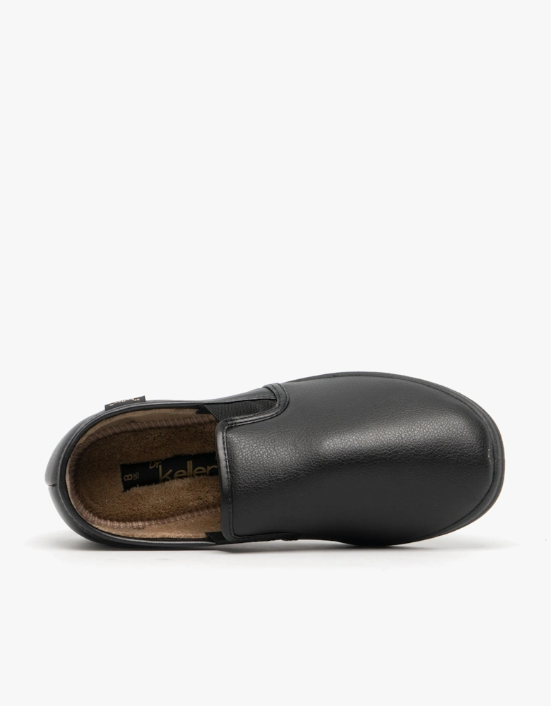 CHRISTOF Mens Faux Leather Wide Fit Full Slippers Black