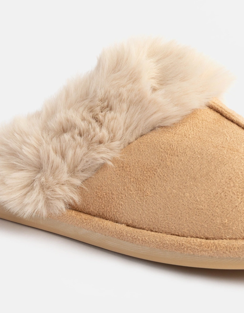 Jo & Joe SCARLETT Womens Faux Fur Mule Slippers Caramel