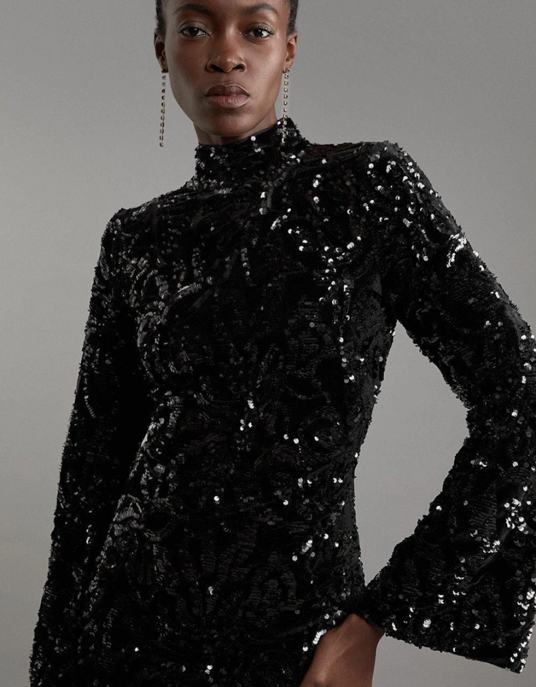 Velvet Sequin Flare Woven Mini Dress