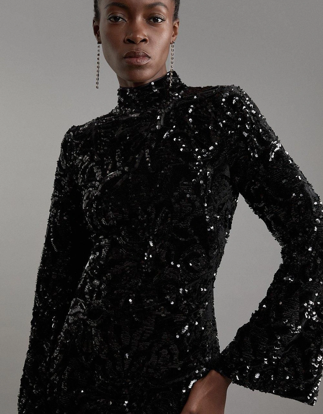 Velvet Sequin Flare Woven Mini Dress, 2 of 1
