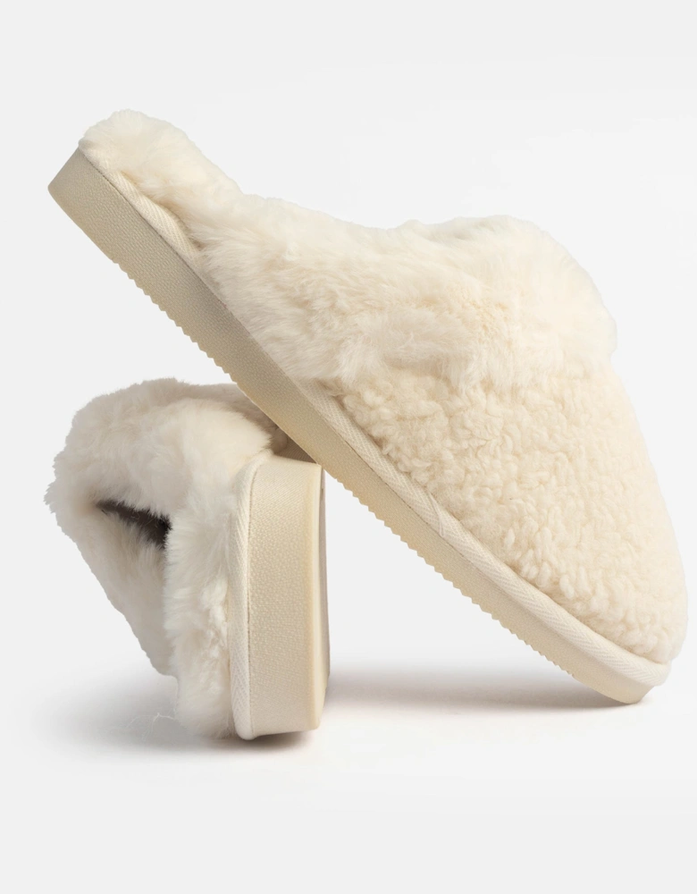 Jo & Joe HELGA Womens Mule Faux Fur Slippers Cream