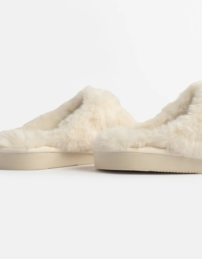 Jo & Joe HELGA Womens Mule Faux Fur Slippers Cream