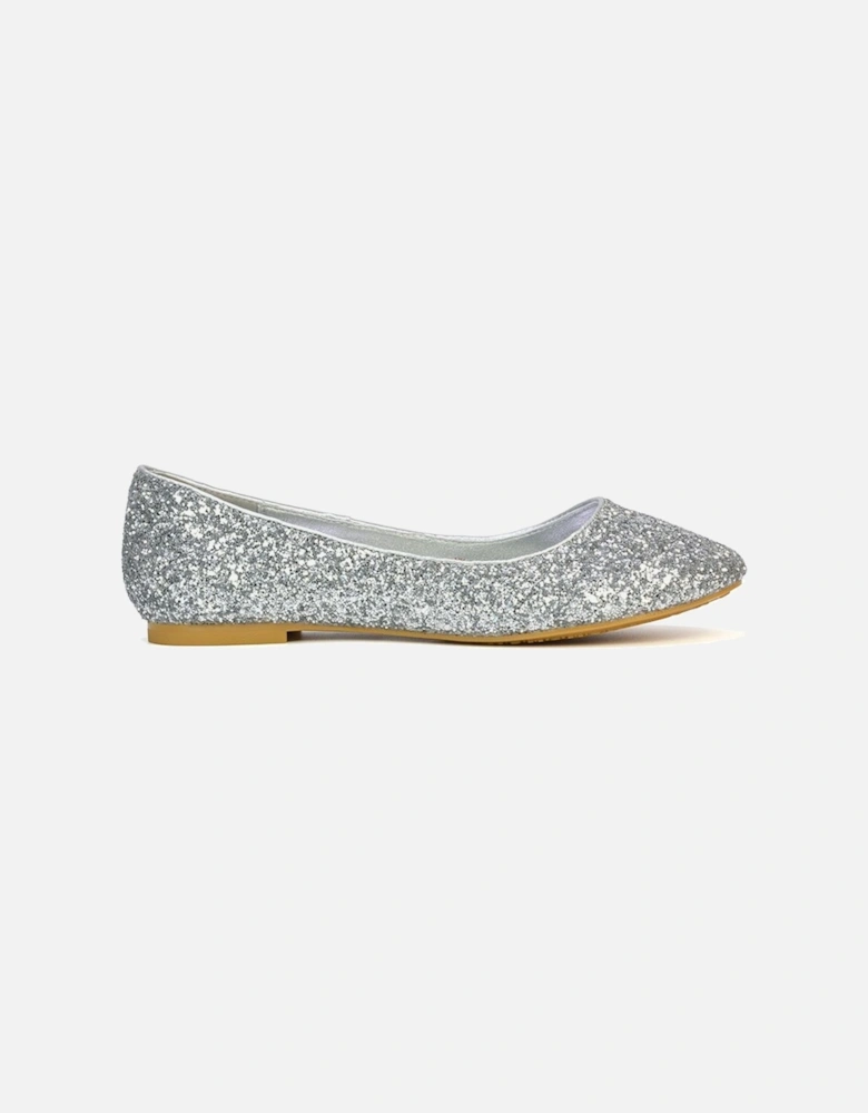 'Karissa' Flat Slip on Sparkly Glitter Ballerina Pumps