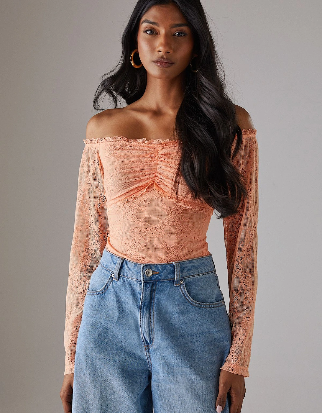 Lace Bardot Bow Detail Bodysuit, 2 of 1
