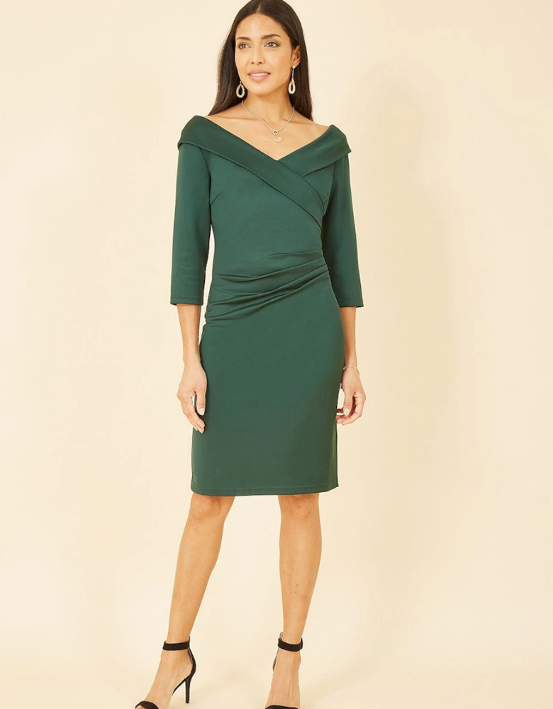 Green Scuba Fitted Wrap Dress