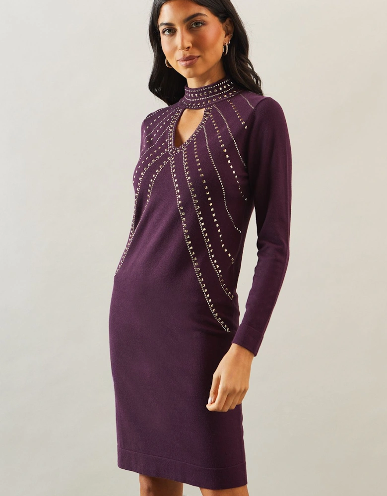 Premium  Cut Out Detail Embellished Midi Dress