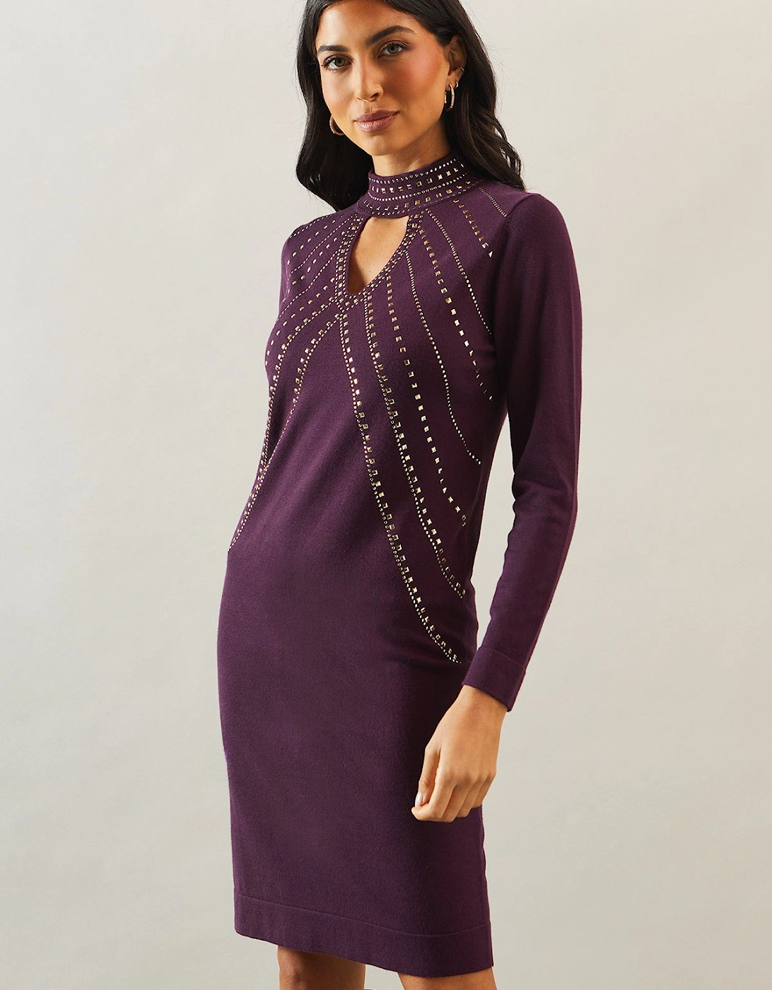Premium  Cut Out Detail Embellished Midi Dress, 2 of 1