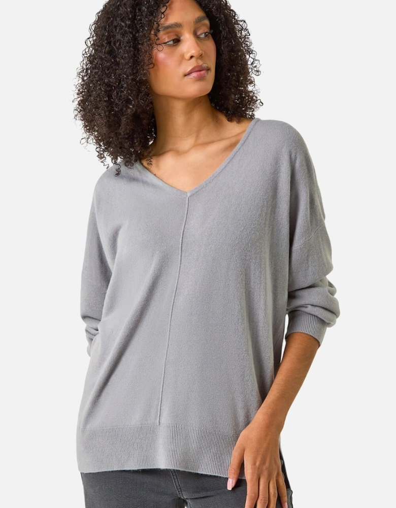 Soft V-Neck Side Split Knit Sweater