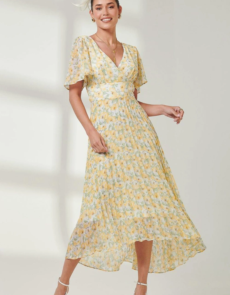 Pleated Dip Hem Chiffon Midaxi Dress