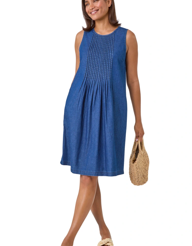 Denim Pintuck Detail Pocket Dress