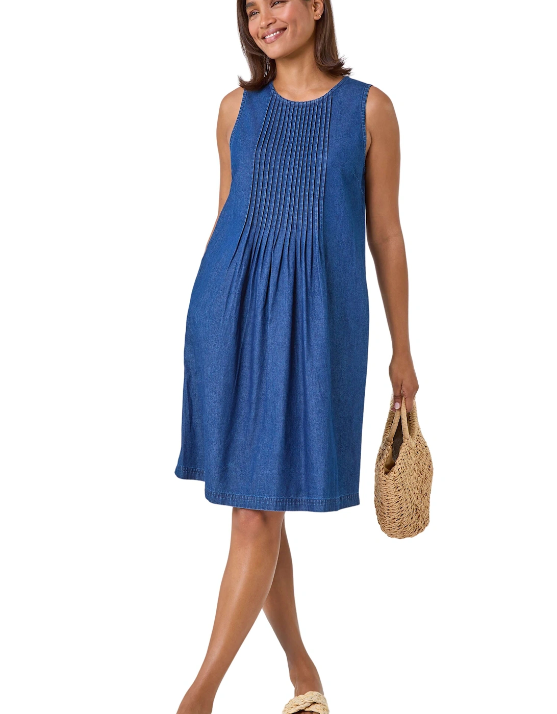 Denim Pintuck Detail Pocket Dress, 2 of 1
