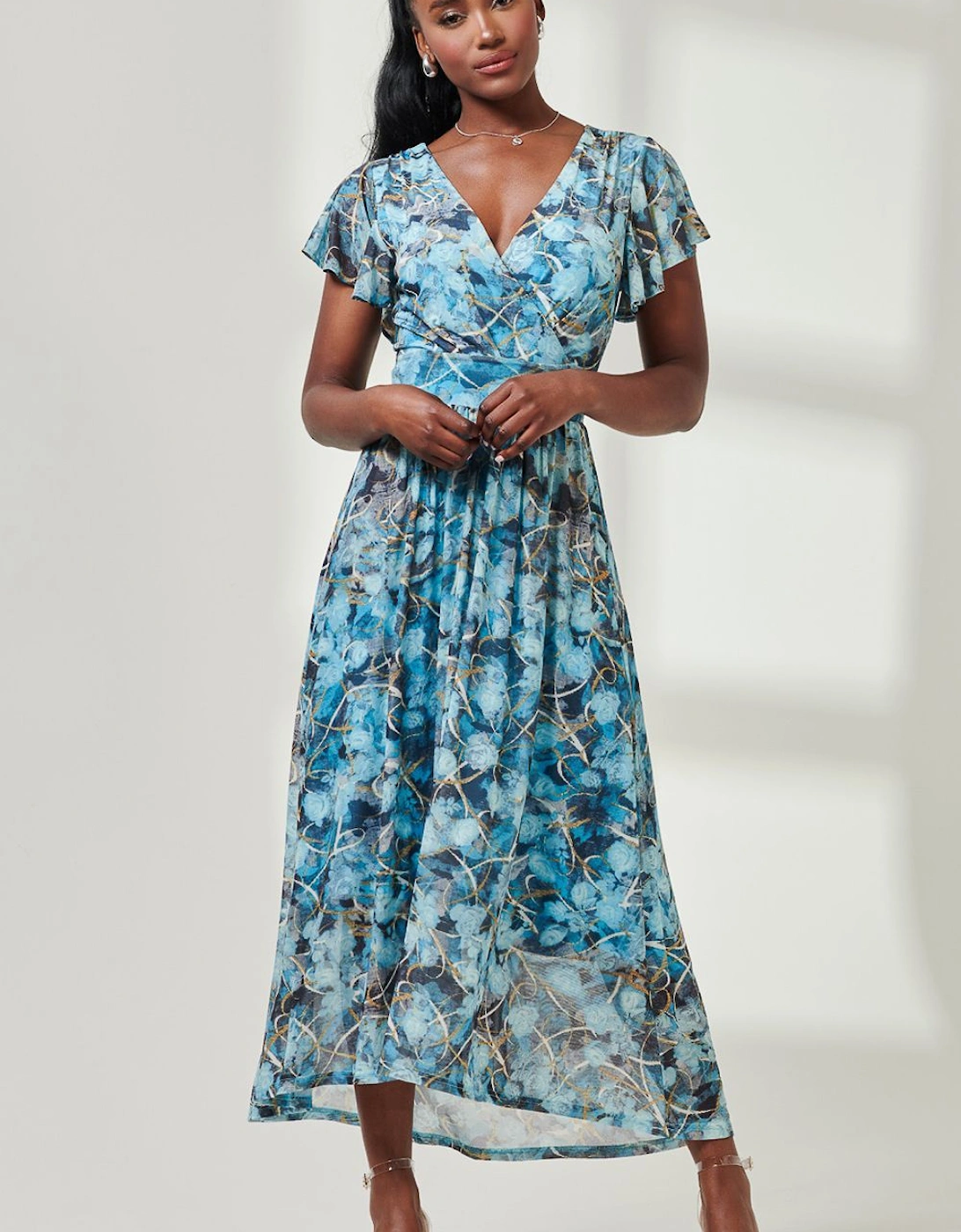 Wrap Dip Hem Mesh Maxi Dress, 2 of 1
