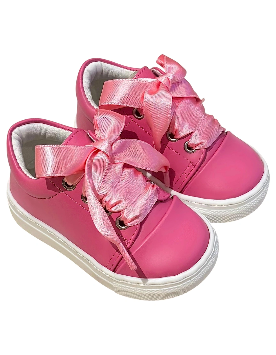 Fuchsia Leather Santiago Ribbon Trainers, 3 of 2
