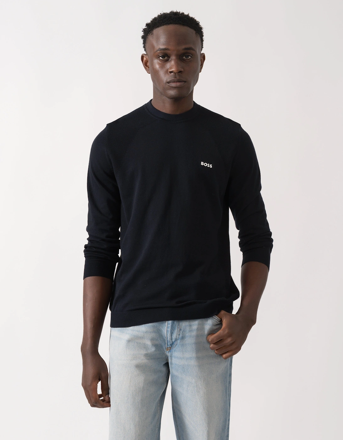 BOSS Green Momentum-Lite Crew Neck Mens Jumper - Dark Blue 402, 6 of 5