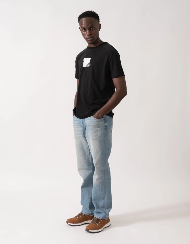 BOSS Green Zone Stripe Mens T-Shirt with Decorative Reflective Accents - Black 001