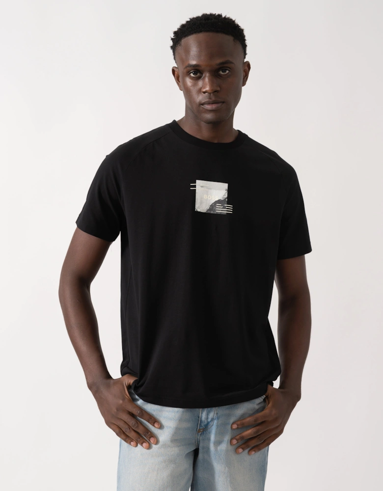 BOSS Green Zone Stripe Mens T-Shirt with Decorative Reflective Accents - Black 001