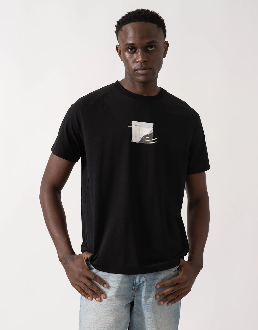 BOSS Green Zone Stripe Mens T-Shirt with Decorative Reflective Accents - Black 001, 5 of 4