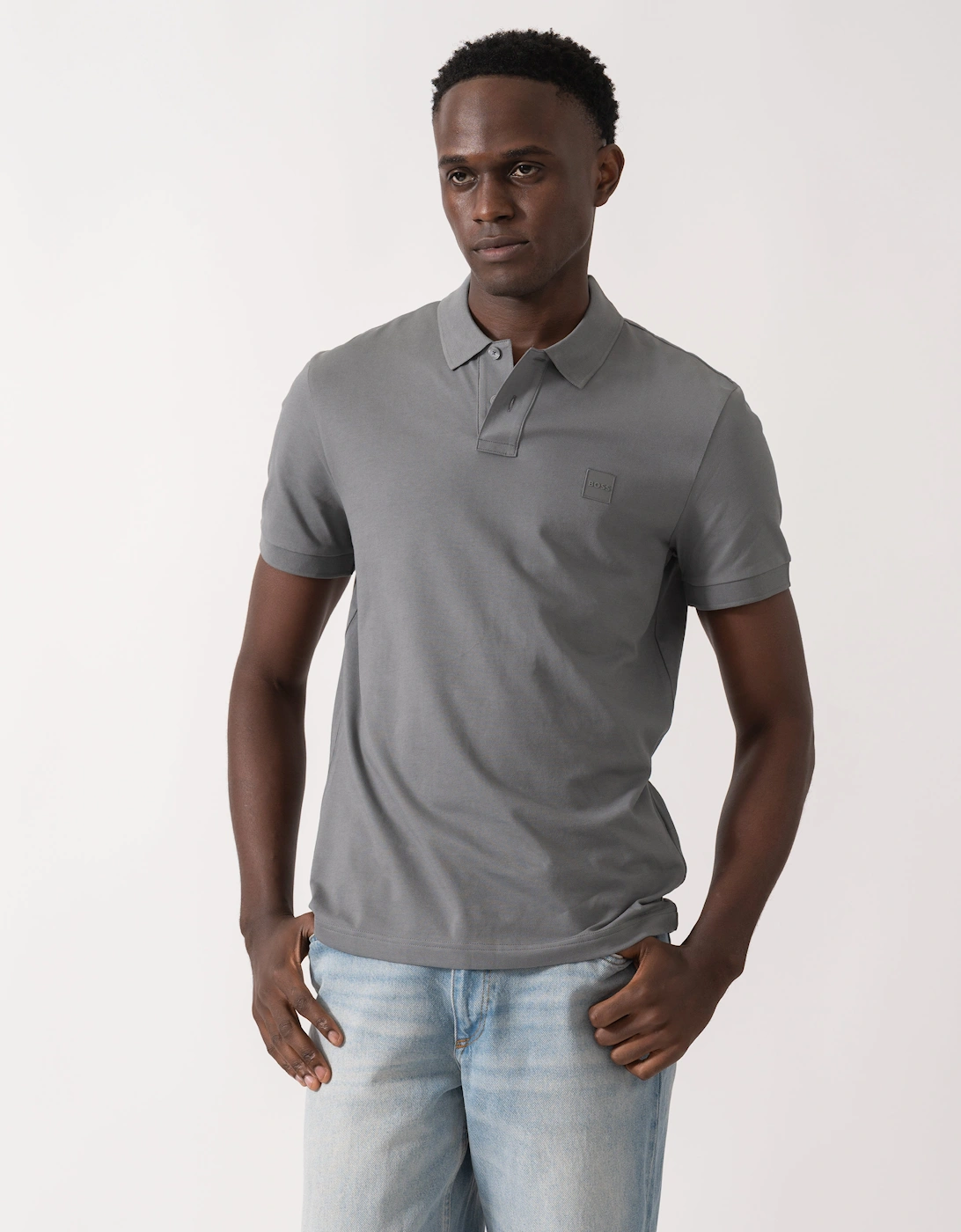 BOSS Orange Passenger Mens Stretch-Cotton Slim-Fit Polo Shirt with Logo Patch - Open Grey 062, 5 of 4