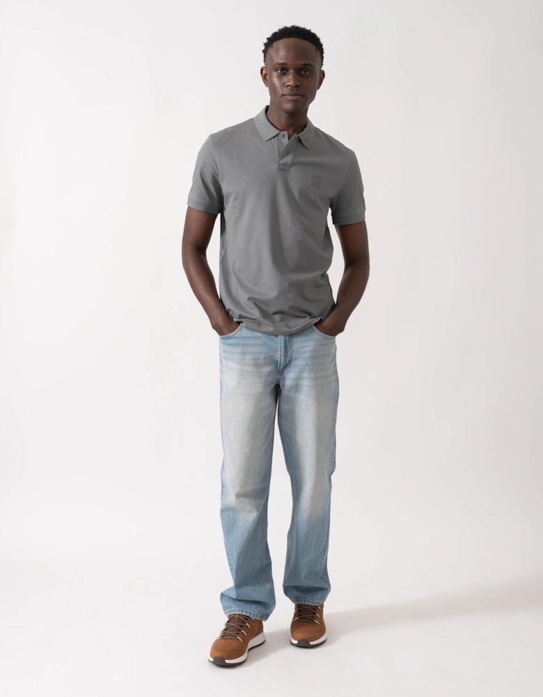 BOSS Orange Passenger Mens Stretch-Cotton Slim-Fit Polo Shirt with Logo Patch - Open Grey 062