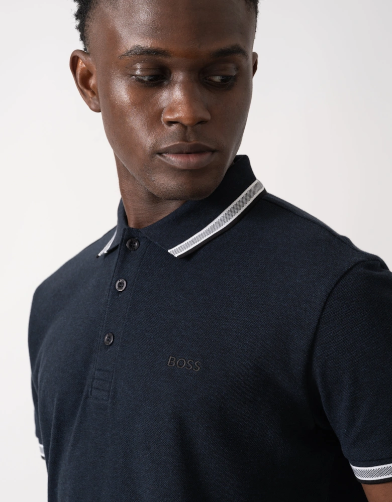BOSS Green Paddy Mens Cotton-Piqué Polo Shirt with Contrast Logo - Navy 418
