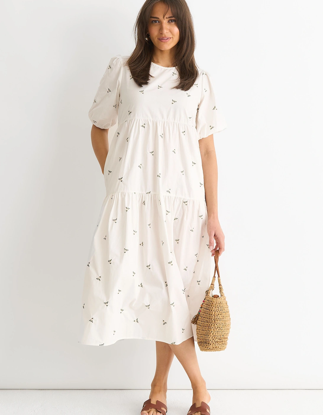 White  Broderie Cotton Smock Midi Dress, 2 of 1