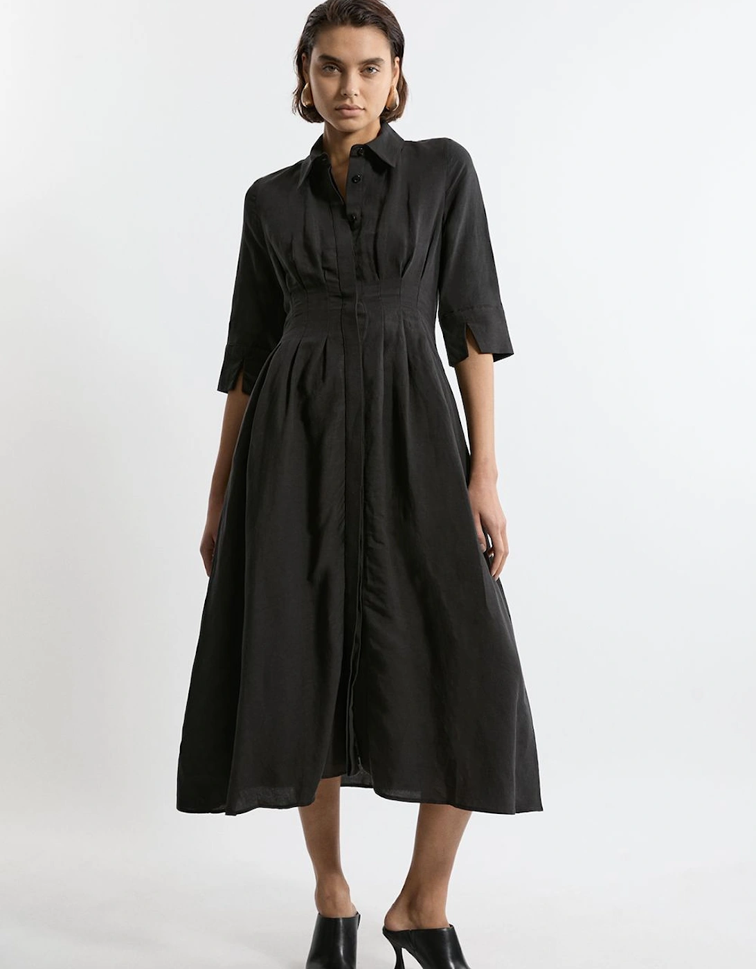 Lydia Millen Premium Tailored Linen Darted Waist Midi Dress, 2 of 1