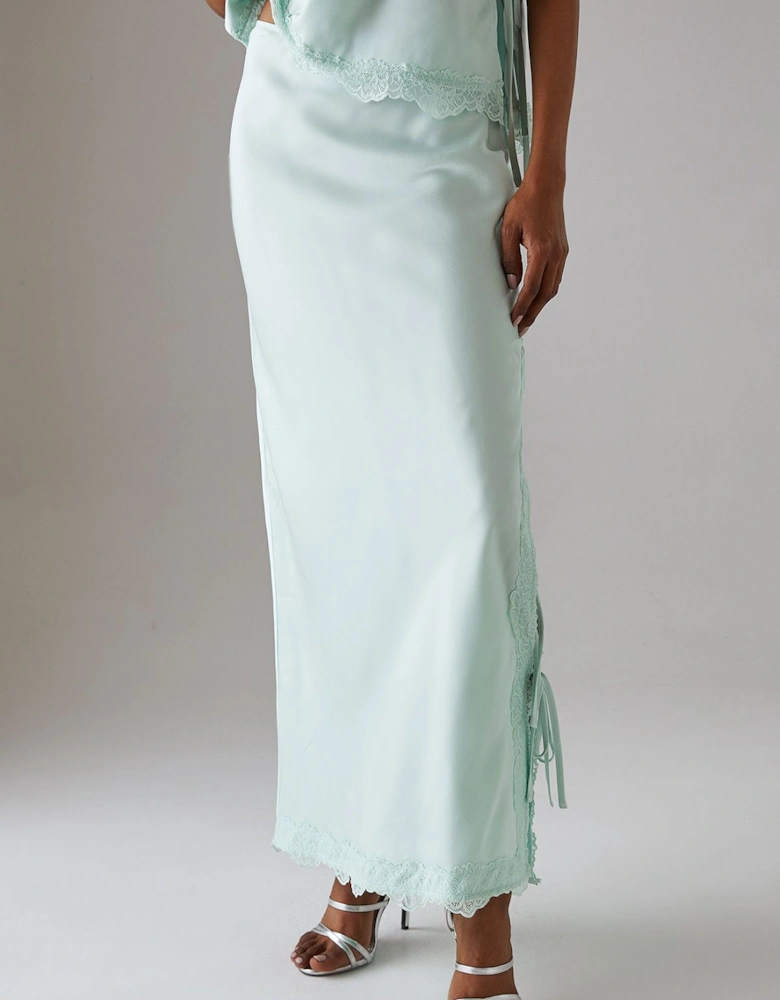 Satin Lace Bias Midi Skirt
