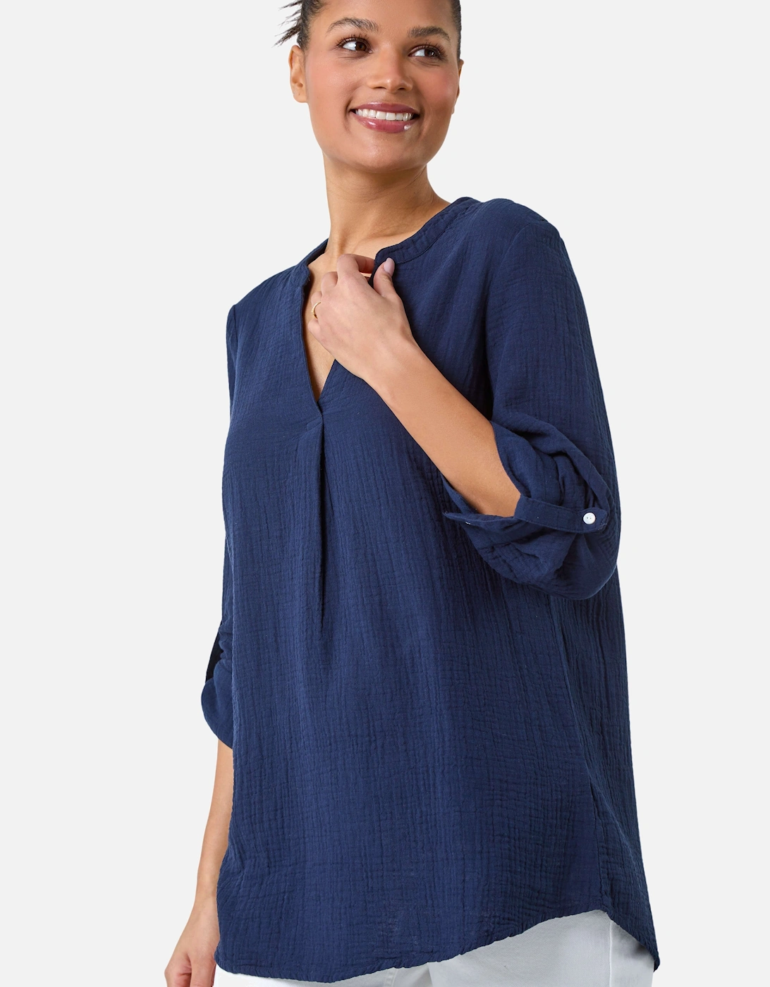 V-Neck Pleat Detail Cotton Top, 2 of 1
