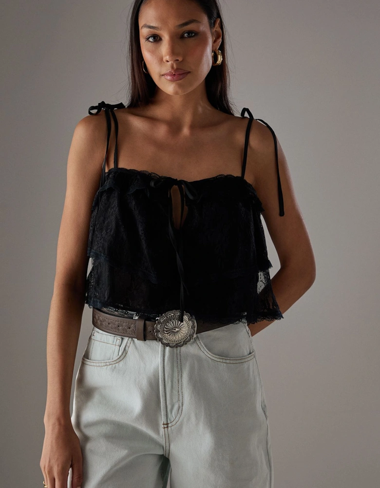 Bohemian Lace Strappy Cropped Cami Top
