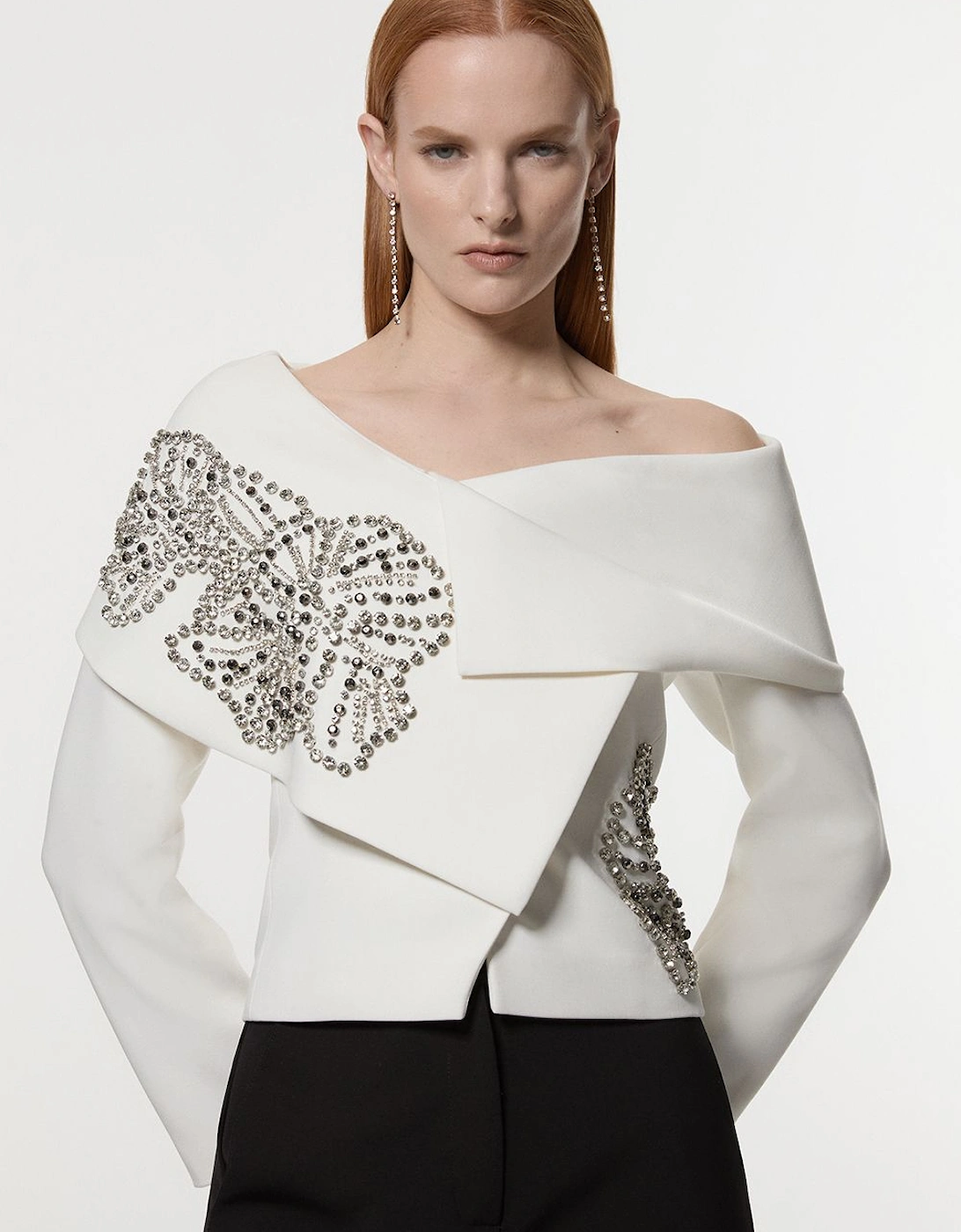 Placed Floral Crystal Embellished Tailored Asymmetric Jacket, 2 of 1