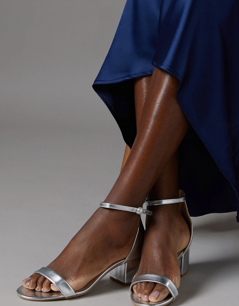 Thelma Faux Leather Ankle Strap Medium Block Heel Sandals