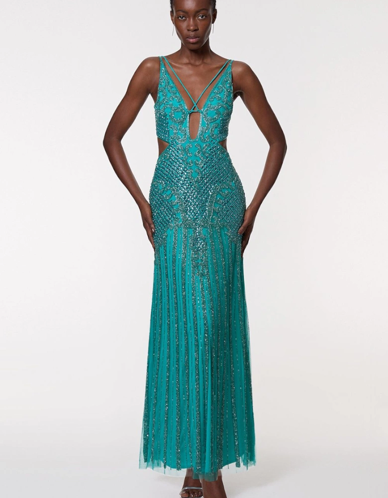 Premium Crystal Embellished Strappy Maxi Dress