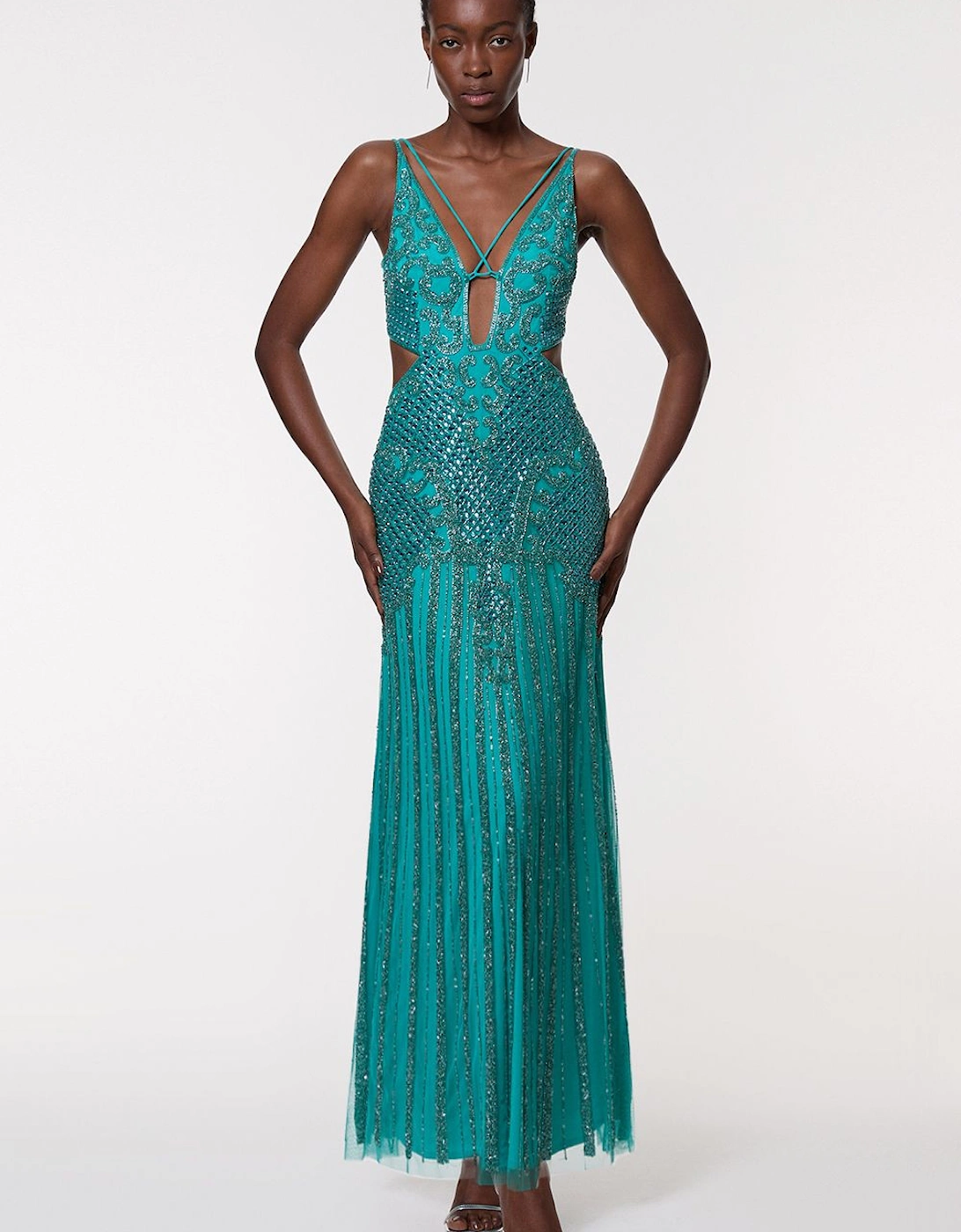 Premium Crystal Embellished Strappy Maxi Dress, 2 of 1