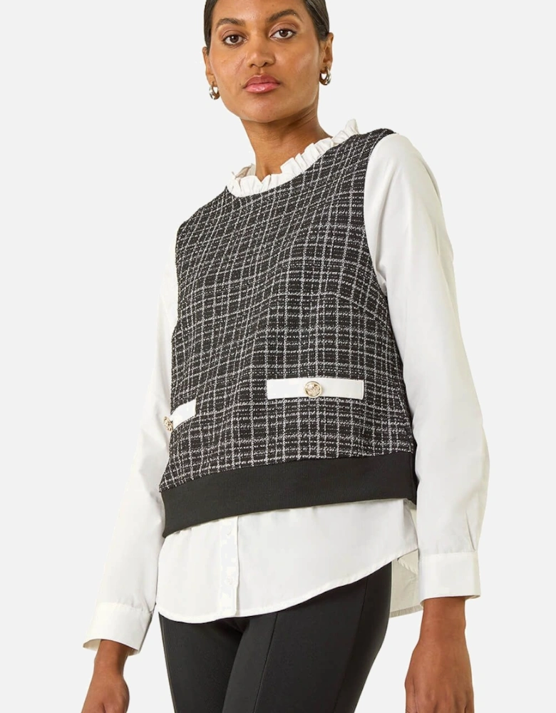 Boucle Frill Mock Shirt Top
