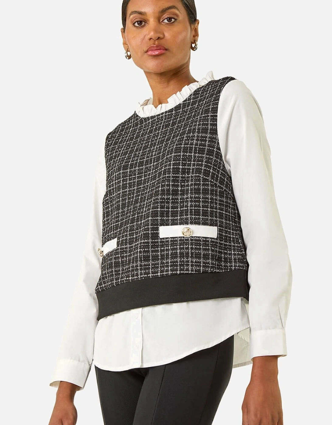 Boucle Frill Mock Shirt Top, 2 of 1