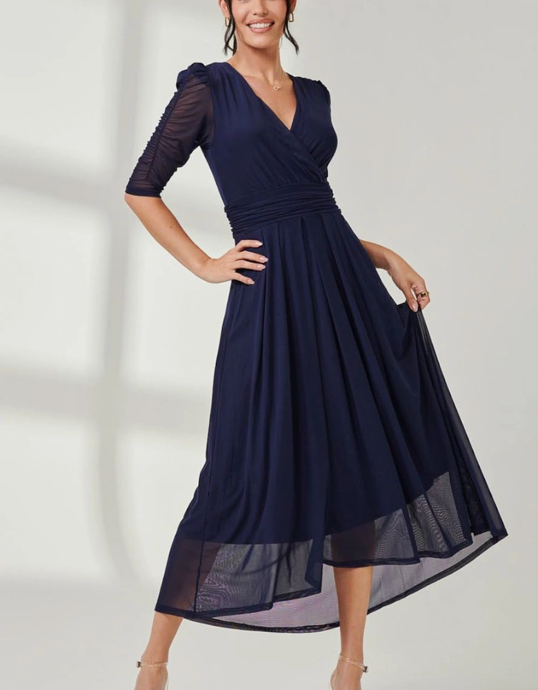 Aneissa Ruched Sleeve Mesh Maxi Dress