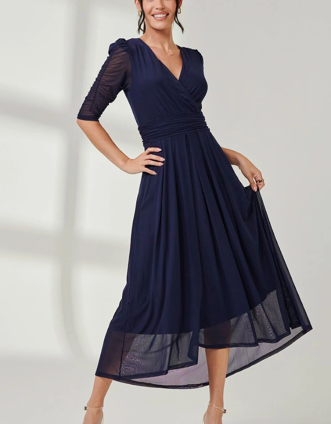 Aneissa Ruched Sleeve Mesh Maxi Dress, 2 of 1