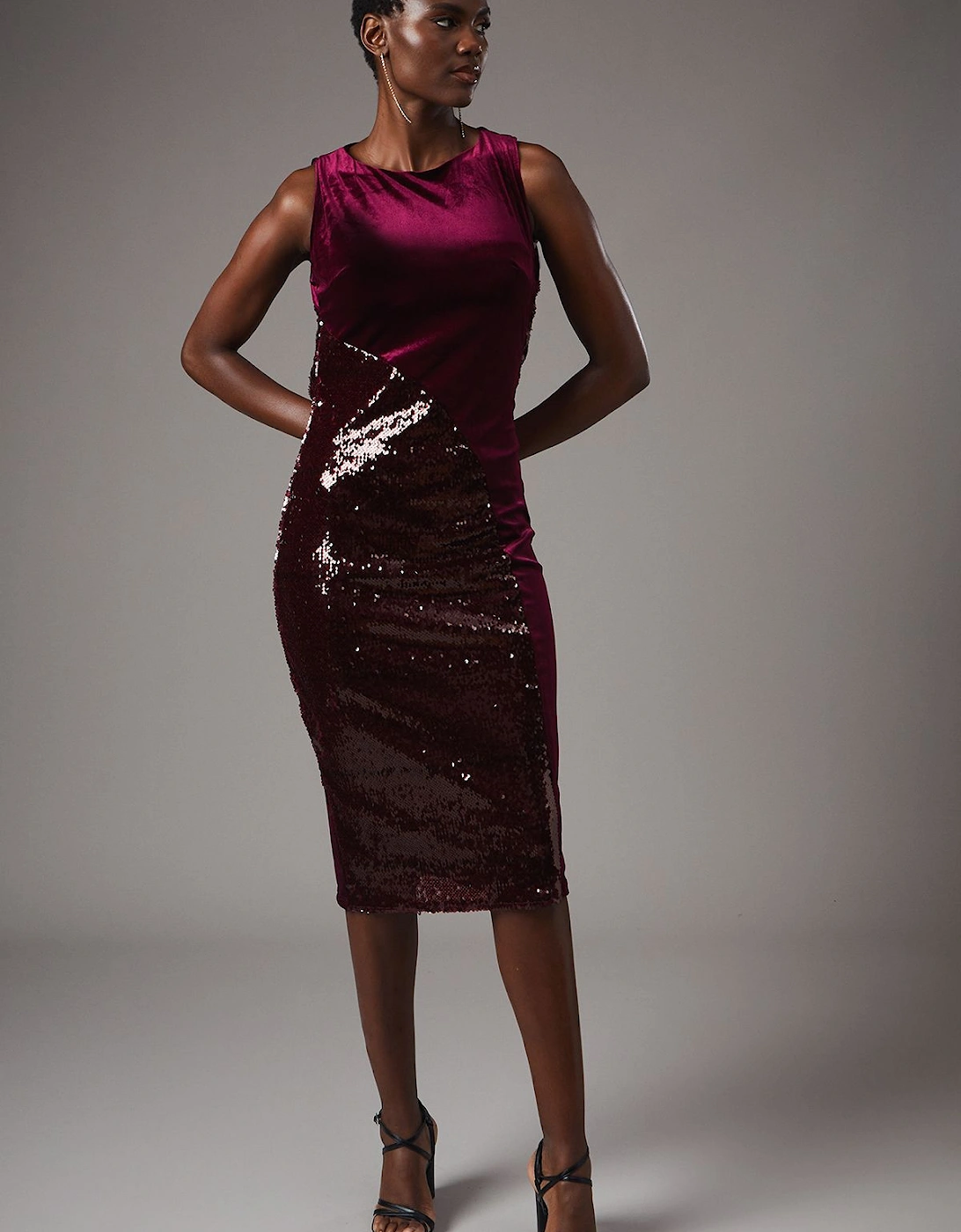 Party Sequin Pencil Dress With Velvet Cowl Back, 2 of 1