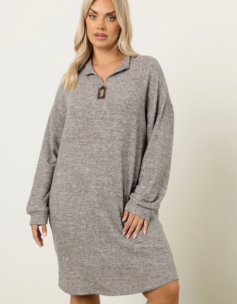 Zip Neck Detail Jumper Dress