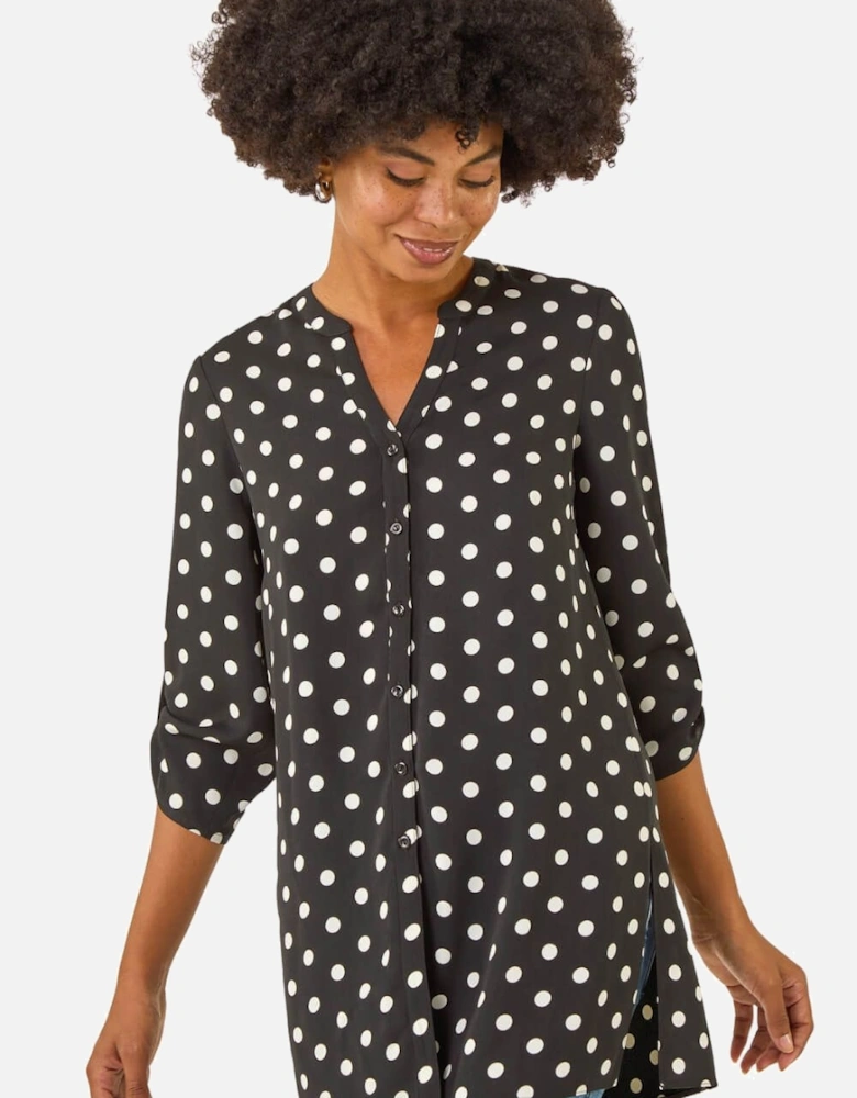 Spot Print Longline Buttoned Blouse