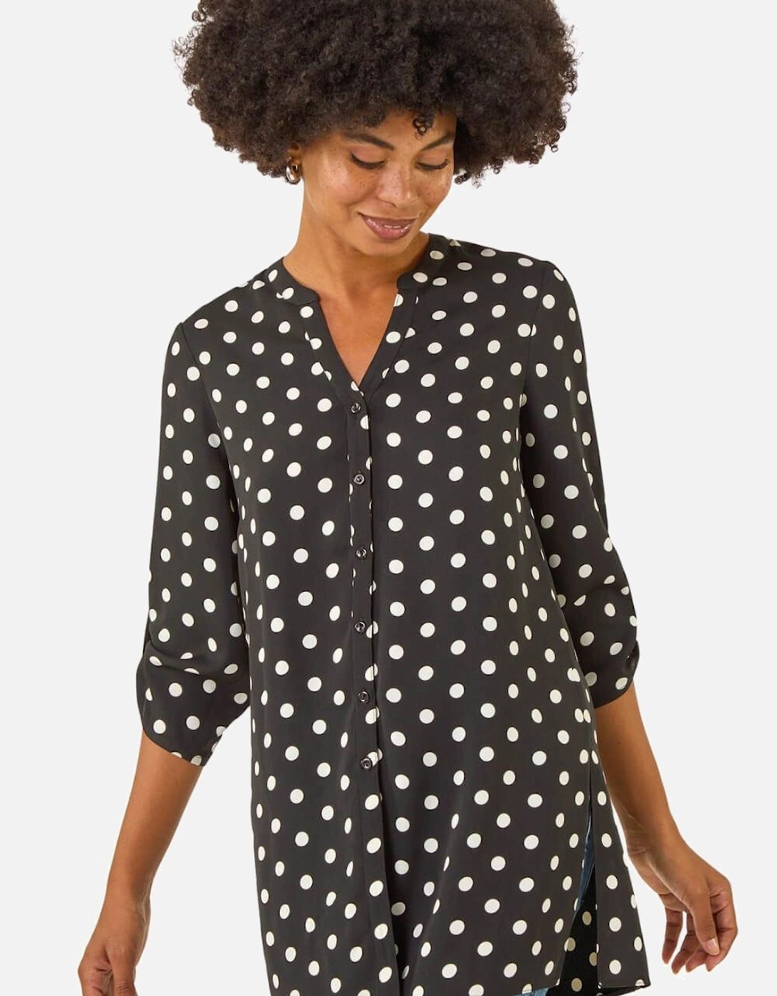Spot Print Longline Buttoned Blouse, 2 of 1