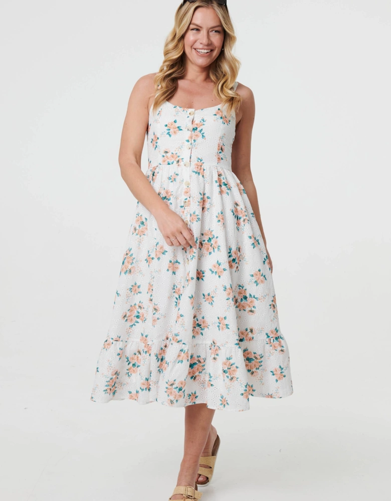 Floral A-Line Cami Strap Midi Dress